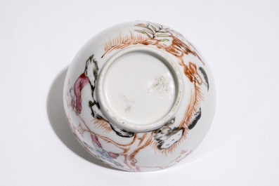 A Chinese famille rose mandarin cup and saucer, Qianlong