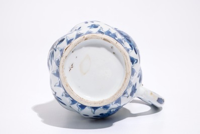 A twisted Chinese blue and white metal-mounted covered jug, Kangxi