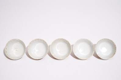 Five Chinese famille rose cups decorated in Meissen-style, Qianlong
