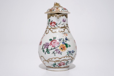 A pair of Chinese export cups and saucers and a milk jug and cover, Qianlong