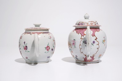 Two Chinese famille rose export porcelain teapots and covers, Qianlong