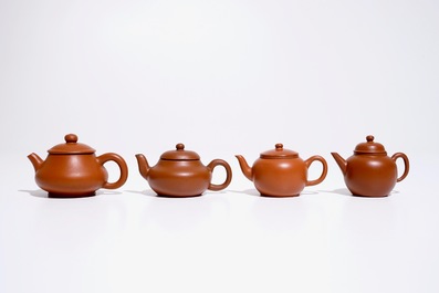 Four small Chinese Yixing teapots and covers, 19/20th C.