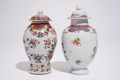 Two Chinese export famille rose tea caddies and covers, Qianlong
