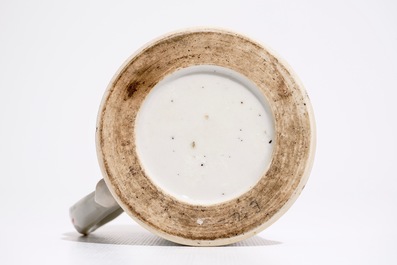 A Chinese famille rose mug with flowers and rockwork, Qianlong