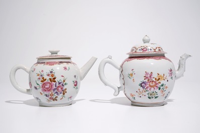 Two Chinese famille rose export porcelain teapots and covers, Qianlong