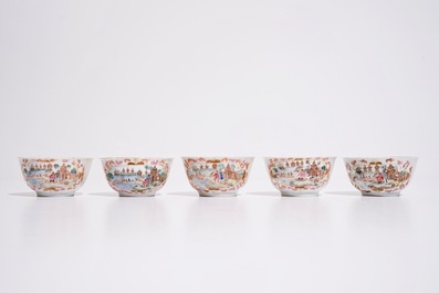 Five Chinese famille rose cups decorated in Meissen-style, Qianlong