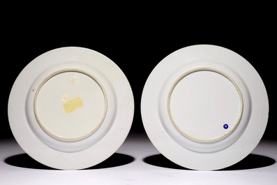 A pair of Chinese famille rose cockerel plates, Yongzheng