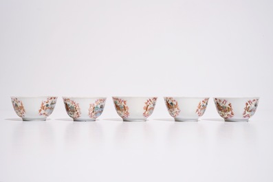 Five Chinese famille rose cups decorated in Meissen-style, Qianlong