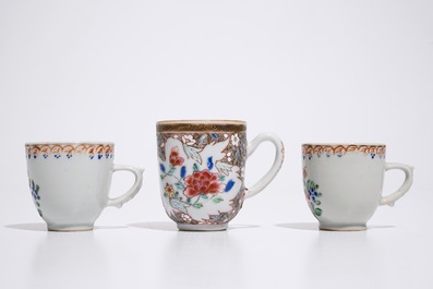 Three Chinese famille rose cups and saucers, Qianlong