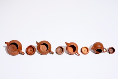 Four small Chinese Yixing teapots and covers, 19/20th C.