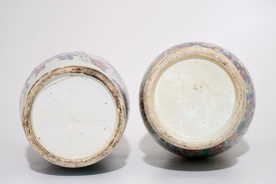 Two tall Chinese famille rose vases, incl. a rare Canton example, 19th C.