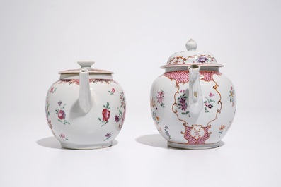 Two Chinese famille rose export porcelain teapots and covers, Qianlong