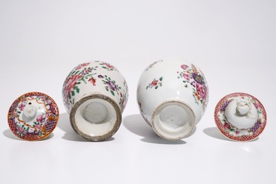 Two Chinese export famille rose tea caddies and covers, Qianlong