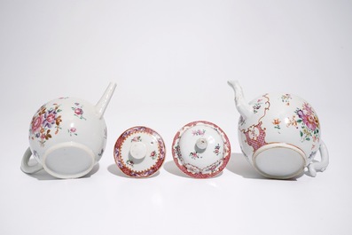 Two Chinese famille rose export porcelain teapots and covers, Qianlong