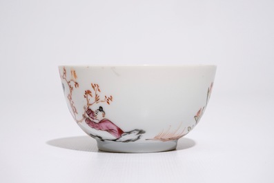 A Chinese famille rose mandarin cup and saucer, Qianlong