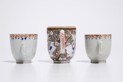 Three Chinese famille rose cups and saucers, Qianlong