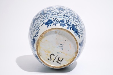A Dutch Delft blue and white chinoiserie jar, 17th C.