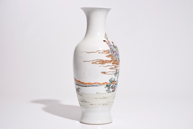 A Chinese famille rose vase with immortals, Ju Ren Tang mark, 20th C.