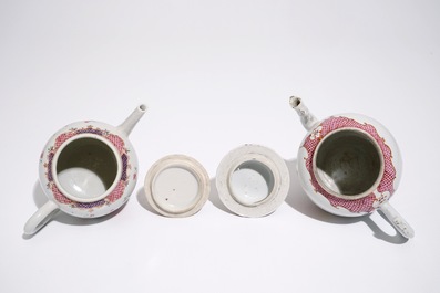 Two Chinese famille rose export porcelain teapots and covers, Qianlong