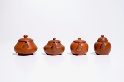 Four small Chinese Yixing teapots and covers, 19/20th C.