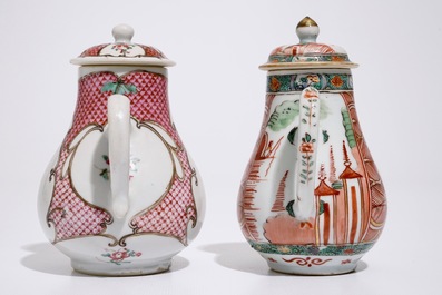 A Chinese Dutch-decorated Amsterdams bont and a famille rose milk jug and cover, Qianlong