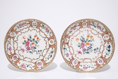 A pair of Chinese export cups and saucers and a milk jug and cover, Qianlong