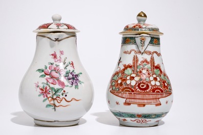 A Chinese Dutch-decorated Amsterdams bont and a famille rose milk jug and cover, Qianlong