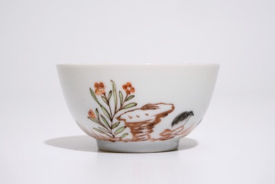 A Chinese famille rose mandarin cup and saucer, Qianlong
