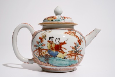 A Dutch-decorated Amsterdams bont teapot and cover, Qianlong
