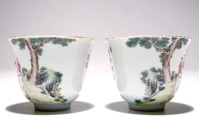 A pair of fine Chinese famille rose cups, Guangxu mark, 20th C.