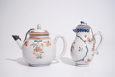 A Chinese famille verte teapot, Kangxi, and a famille rose milk jug, Qianlong