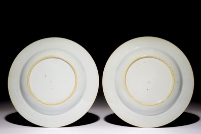 A pair of Chinese famille rose quails plates, Yongzheng
