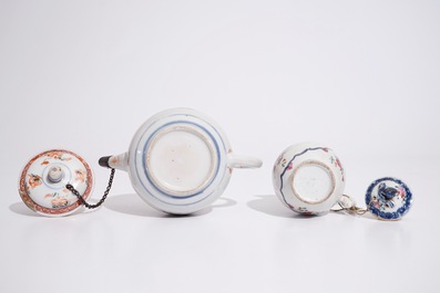 A Chinese famille verte teapot, Kangxi, and a famille rose milk jug, Qianlong