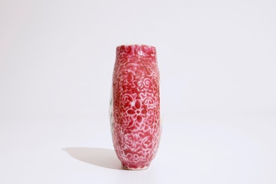 A fine Chinese famille rose ruby ground snuff bottle, 19th C.