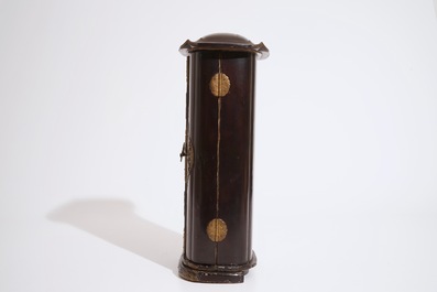 A Japanese lacquered and gilt wood "Zushi" shrine with a standing Buddha on a lotus throne, Edo, 17/18th C.