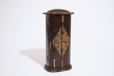 A Japanese lacquered and gilt wood "Zushi" shrine with a standing Buddha on a lotus throne, Edo, 17/18th C.