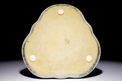 A Chinese polychrome triangular dish with &ldquo;Shou&rdquo; characters, 19th C.