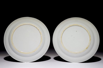 A pair of Chinese blue and white plates after Dutch Delft examples, Kangxi