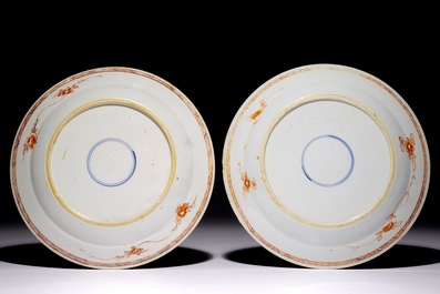 A pair of Chinese verte-imari floral plates, Kangxi