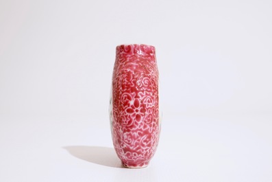 A fine Chinese famille rose ruby ground snuff bottle, 19th C.