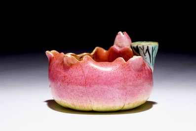 A Chinese famille rose lotus-shaped brushwasher, Yongzheng