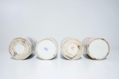 Four Chinese famille rose and iron red hat stands, 19/20th C.
