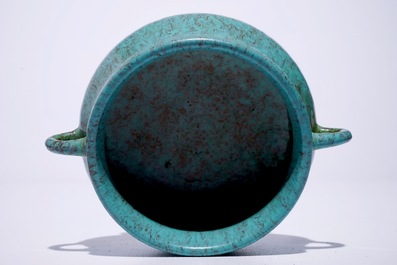A Chinese robin's egg glazed censer, Yongzheng mark, 19/20th C.