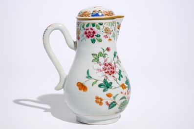 A Chinese famille rose ewer with cover and basin, Qianlong