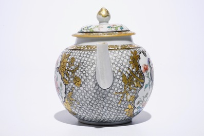 A fine Chinese famille rose and grisaille teapot and cover with a pheasant, Yongzheng