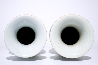 Two tall Chinese famille rose vases with calligraphy, 19/20th C.