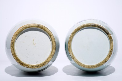 Two tall Chinese famille rose vases with calligraphy, 19/20th C.