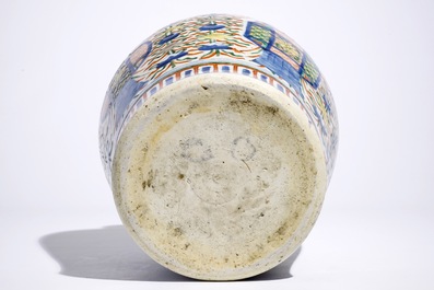 A Chinese Transitional wucai vase with buddhist emblems, Transitional period, Chongzhen/Shunzhi