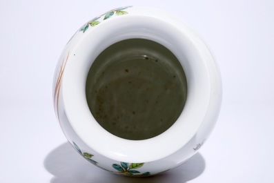 A fine Chinese famille rose vase with birds among flowers, Republic, 20th C.