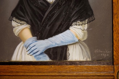 Une paire de portraits de jeunes filles en pastel, sign&eacute; Vollm&ouml;ller, dat&eacute; 1790